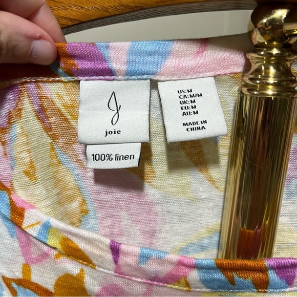 Joie 100% Linen Bohemian Floral Cap Sleeve Boxy Crop Tee - Picture 6 of 8